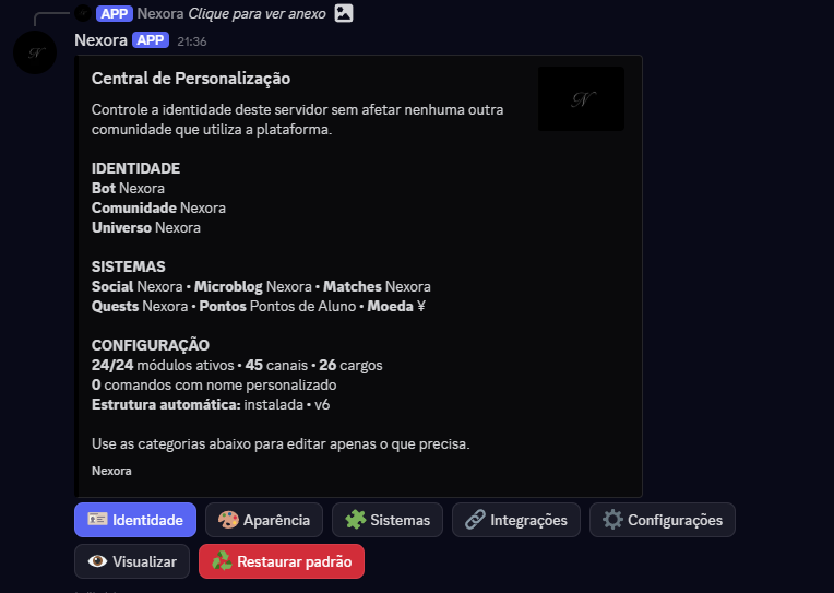Central de personalização Nexora