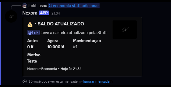 Atualização de saldo pela Staff
